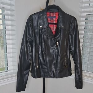 Tommy Hilfiger Black Leather Jacket with Red Lining
